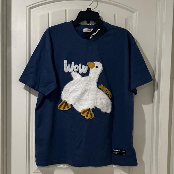 AELFRIC EDEN Wow Justfly Graphic Short Sleeve Goose T-shirt Men’s M Blue - Picture 2 of 6
